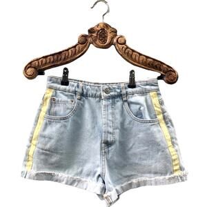 Zara Shorts High Rise Racer Stripe Light Wash Button Fly Rolled Cuff 4